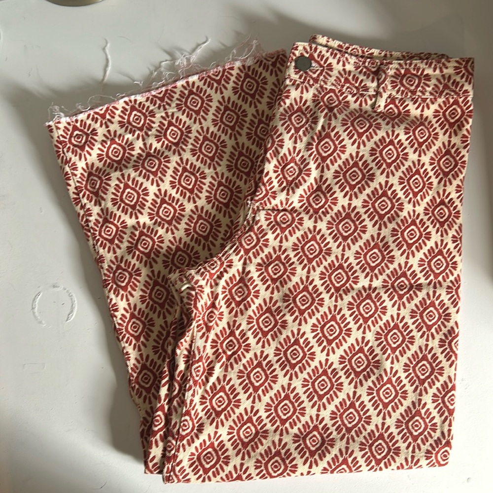 Zara Wide Leg Patterned Jeans Orange